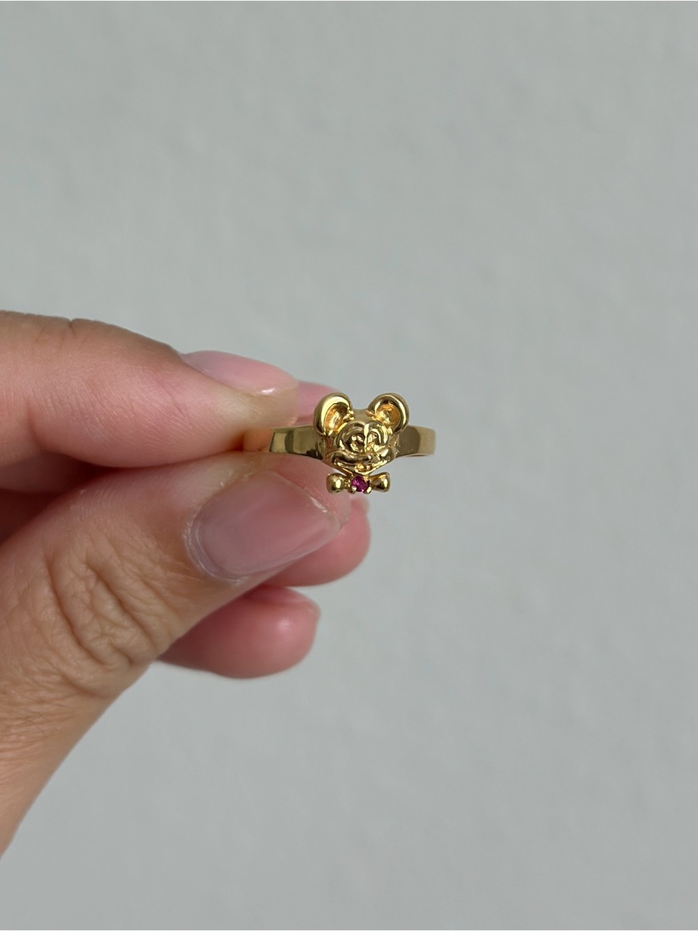 18k Gold One of a Kind Vintage Mickey Ring with Ruby Accent